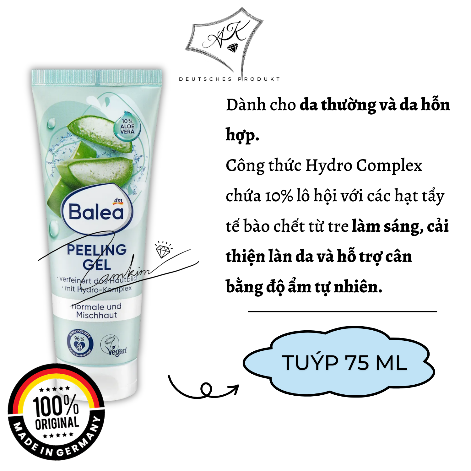 [ Hàng Đức ] Tẩy tế bào chết Balea nội địa Đức - 75ml