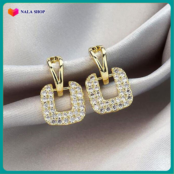 Women's round -round earrings / square earrings with sparkling stones are super cute Korean style -