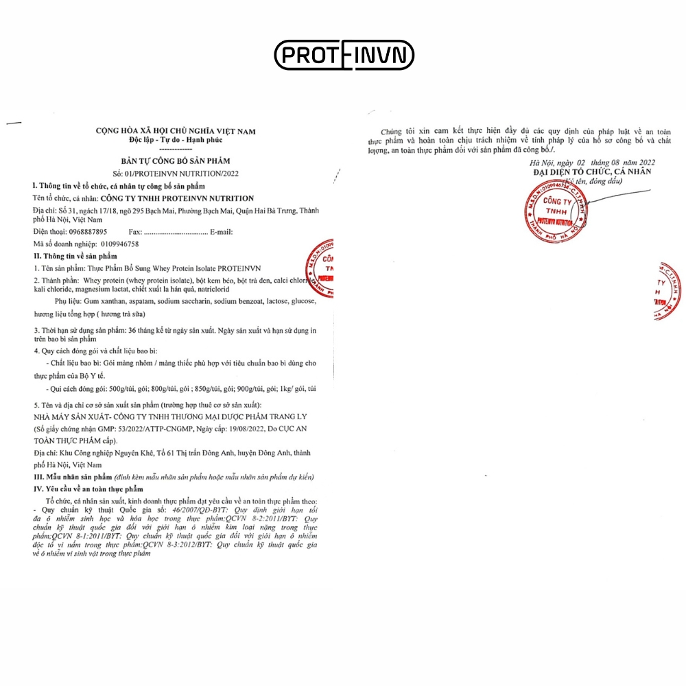 WHEY PROTEIN ISOLATE PROTEINVN - VỊ TRÀ SỮA TĂNG CƠ GIẢM MỠ Whey Concentrate