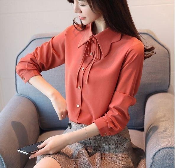 ÁO KIỂU SƠ MI TAY DÀI CỘT NƠ CỔ SIÊU XINH  (KÈM QUÀ TẶNG)