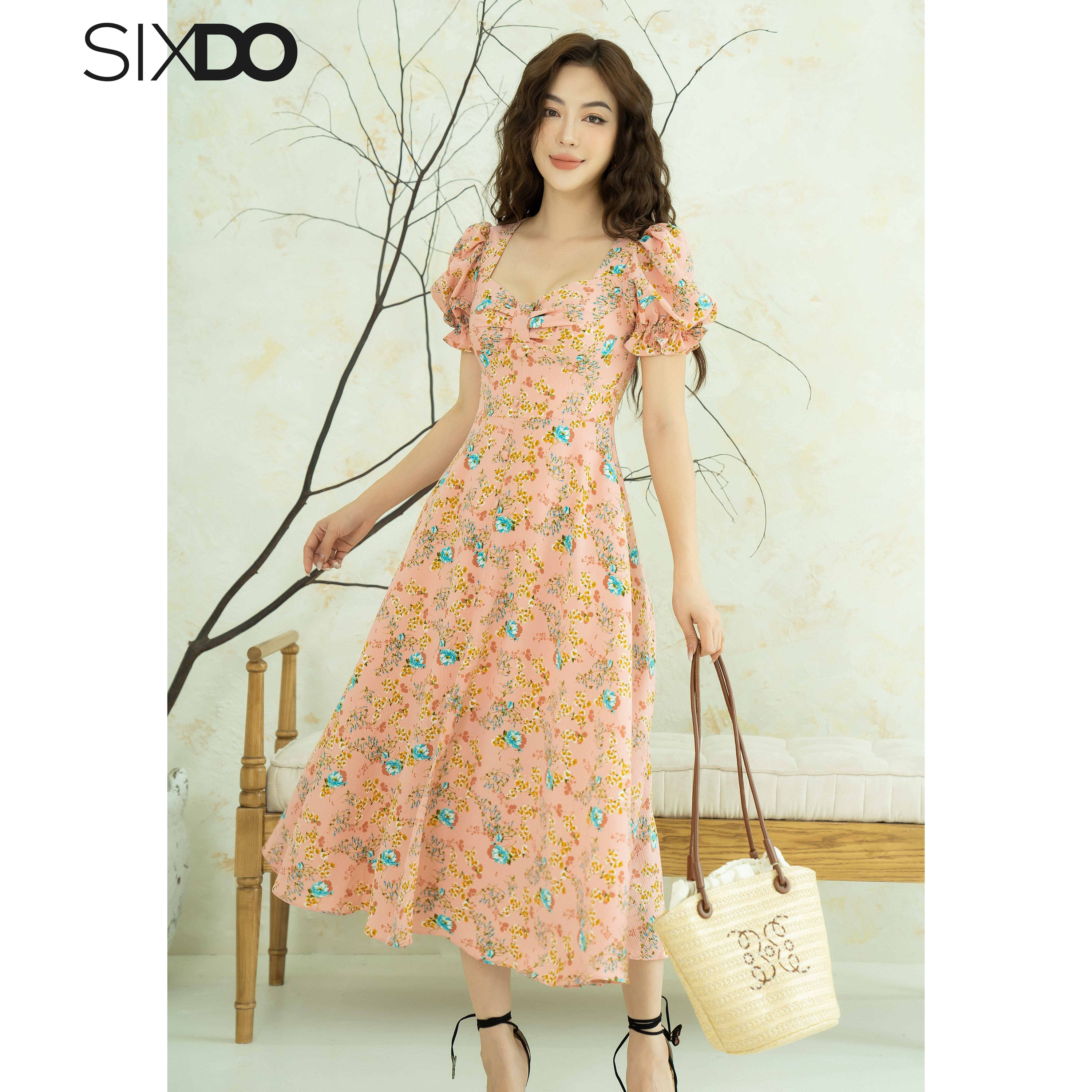 Đầm lụa hoa SIXDO (Floral Midi Silk Dress)