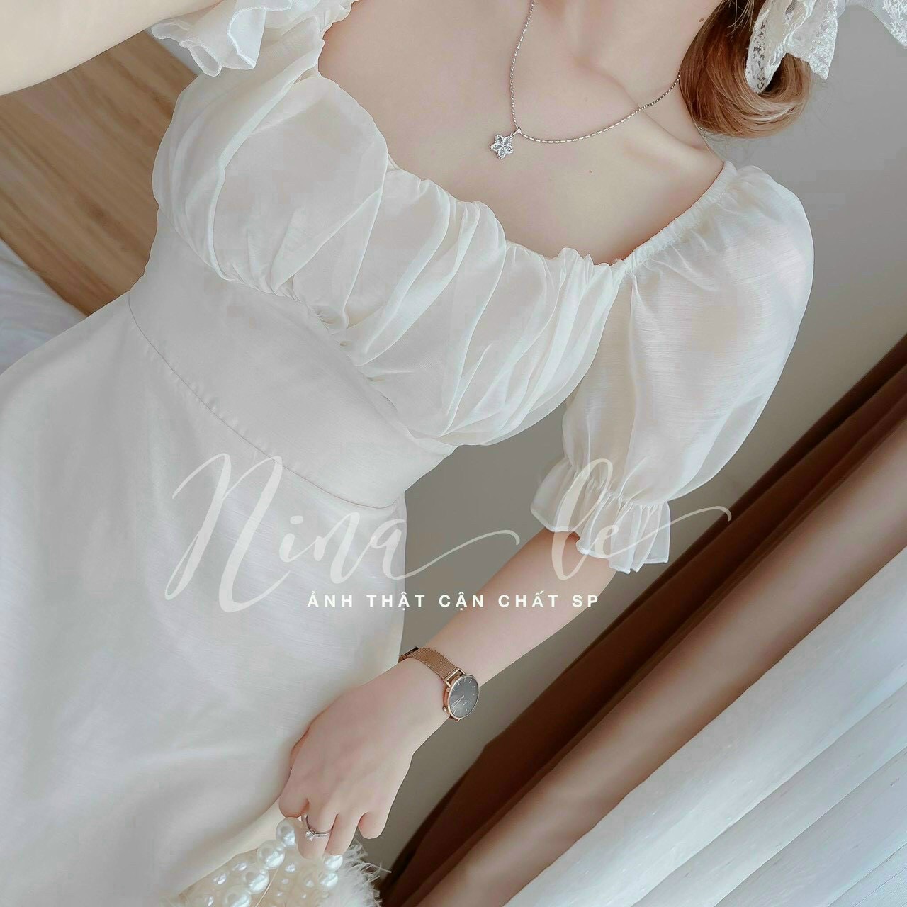 Đầm Nữ Tay Phồng Xếp Ly Ngực Có múT-QC