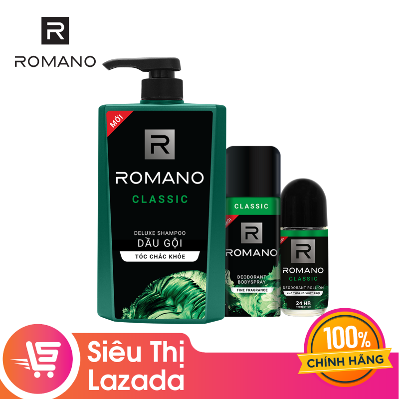 Combo Romano: Dầu gội  650g + Lăn ngăn mùi 50ml + Xịt khử mùi 150ml – Classic nhập khẩu