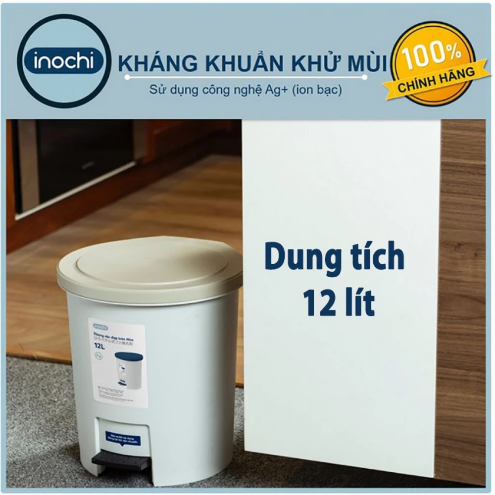 Thùng rác đạp tròn Inochi 12L-6L (kèm ruột, có phân tử Ion Ag+ kháng khuẩn, khử mùi) [HCM-Giao hoả tốc 2h]