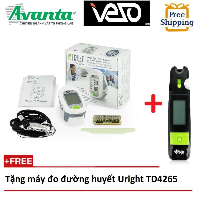 Nơi bán [Tặng máy đo đường huyết Uright TD4265] Máy đo nồng độ ô-xi bão hoà và nhịp tim VTRUST TD8250 + Bảo hành 2 năm