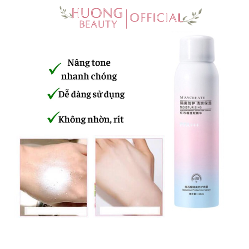 Xịt chống nắng Maycreate 150ml nâng tone dưỡng ẩm cho da