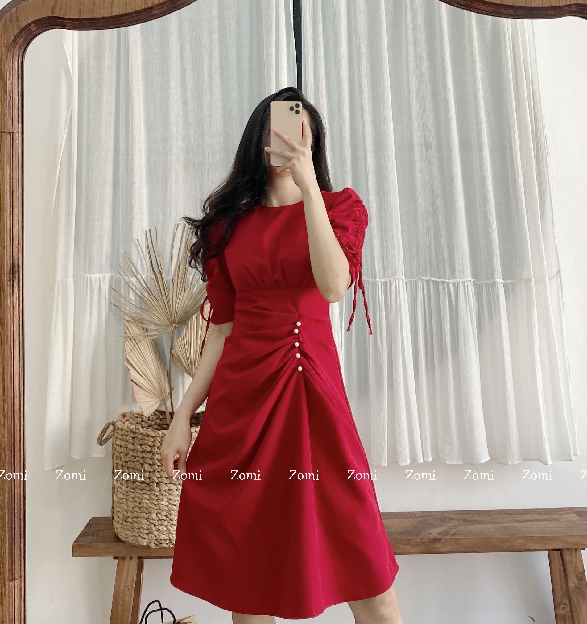 Đầm maxi nhún eo phối ngọc trai cực sang ZOMI D9373