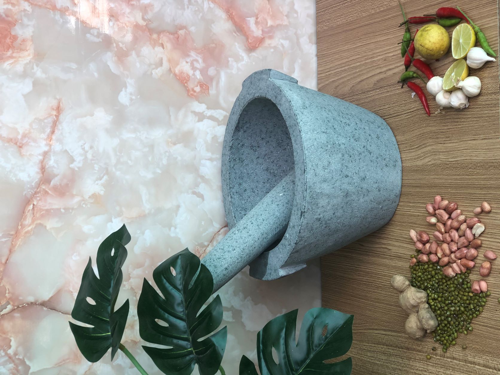 bộ sản phẩm cối đá + chày đá đường kính 22cm