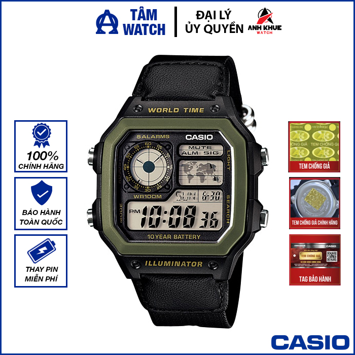 Đồng hồ nam dây vải casio standard chính hãng anh khuê ae-1200whb-1bvdf