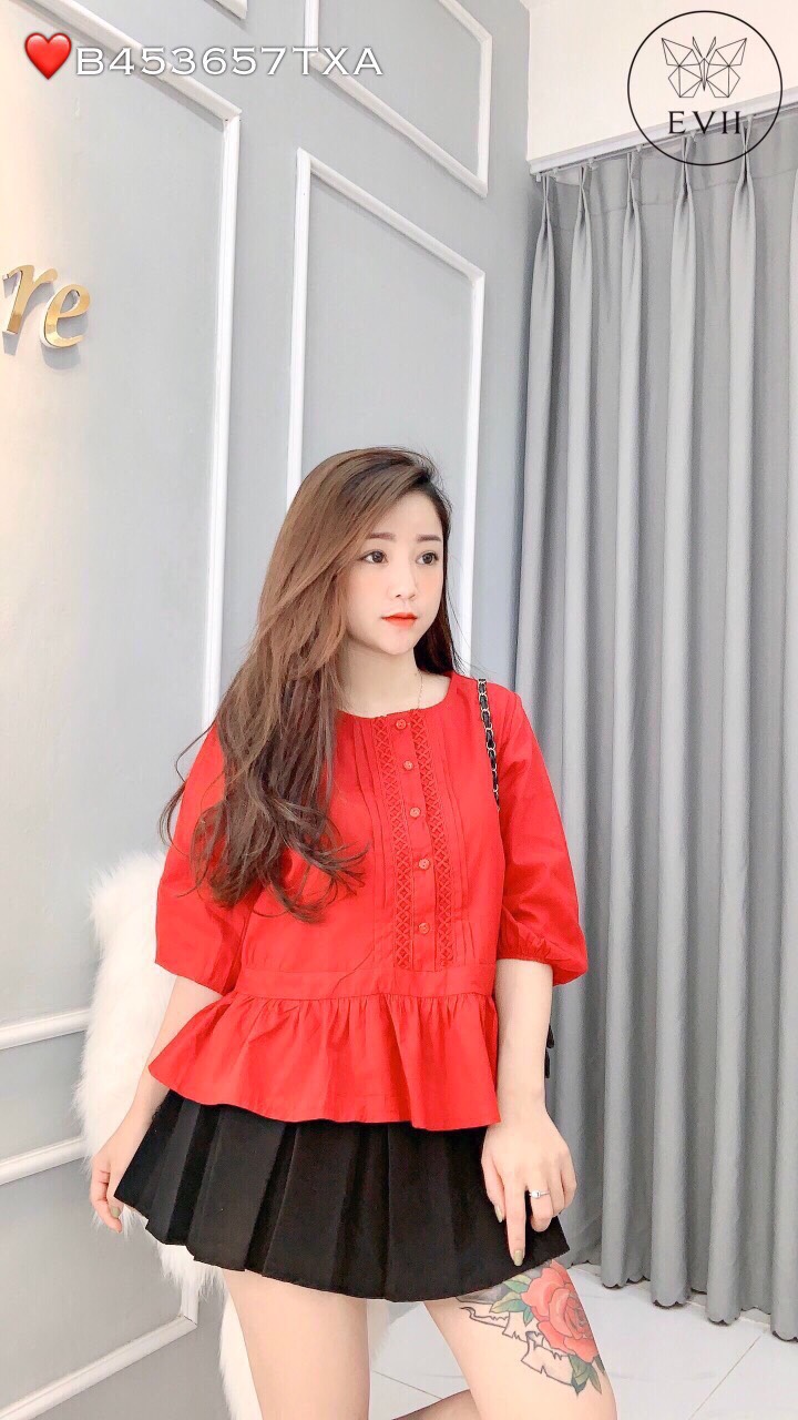 [HCM]Áo kiểu nữ viền bèo giữa tay dài cổ vuông thời trang mới đi làm dạo phố Av104