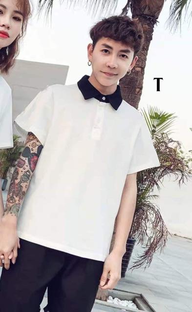 Áo polo trắng lé cổ đen cá tính DTR0919