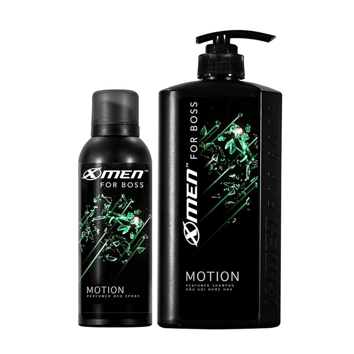 Combo Dầu gội nước hoa X-men For Boss Motion 650gr + Xịt khử mùi nước hoa X-men For Boss Motion 150ml