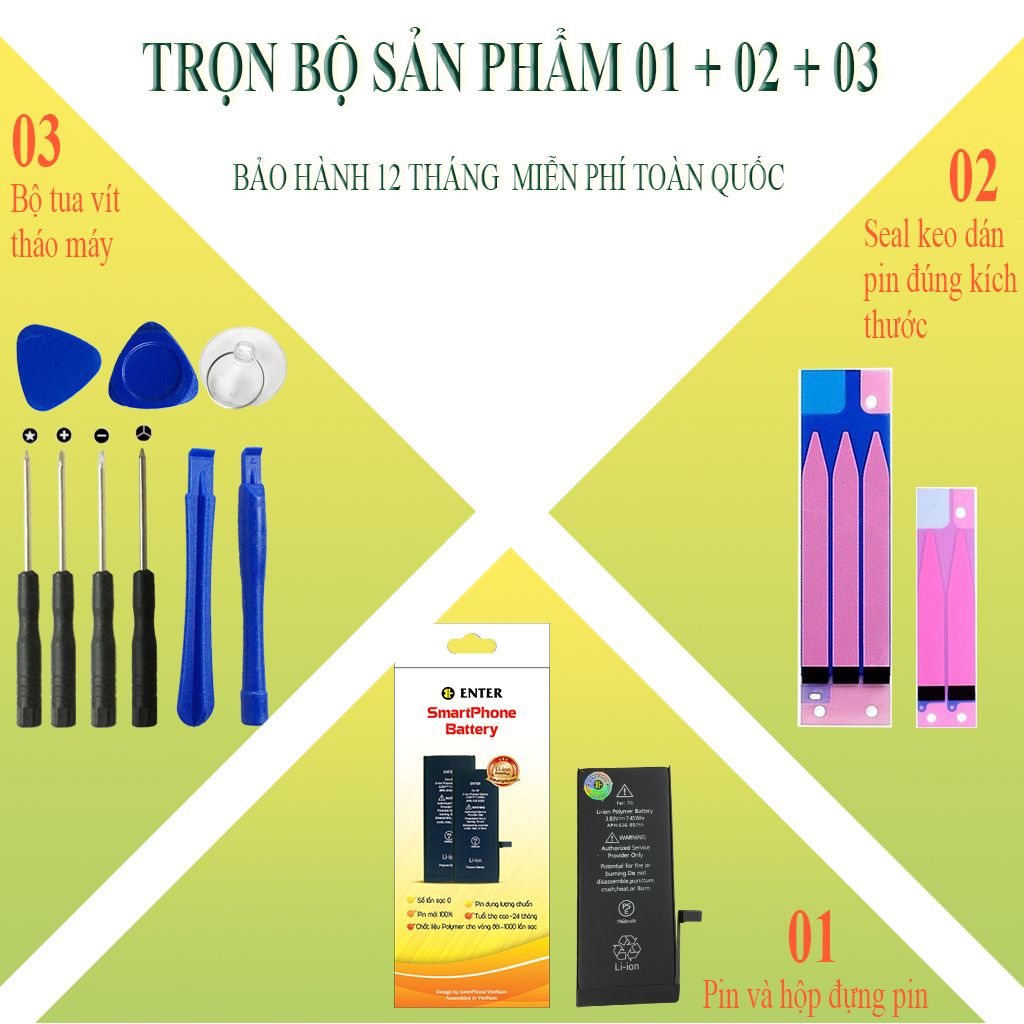 Pin dùng cho ĐT 6 Plus/ 6S Plus EnterTech dung lượng chuẩn bảo hành 12 tháng.