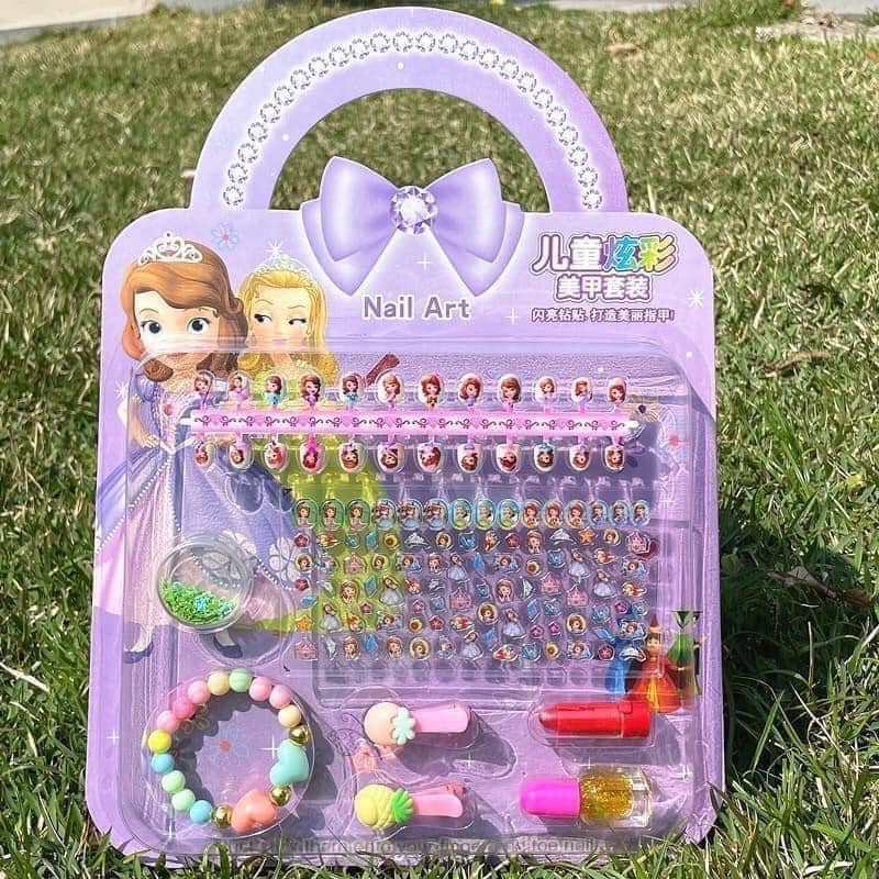 Bộ đồ chơi móng tay giả kèm sơn sticker dán móng cho bé dễ thương elsa công chúa elsa ariel sophia peppa pony unicorn❤️phụ kiện - đồ chơi trẻ em