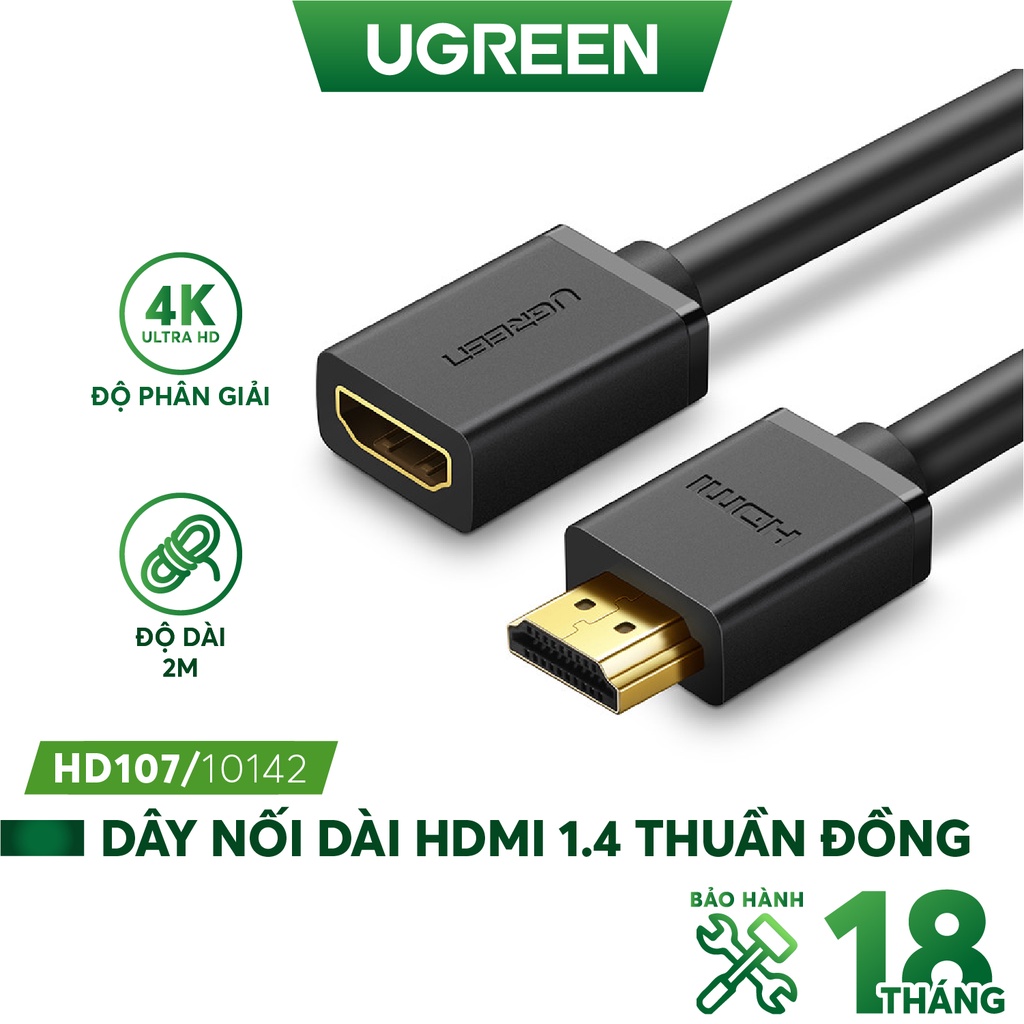 Cáp hdmi nối dài 2m hỗ trợ 4k 2k ugreen 10142 chính hãng