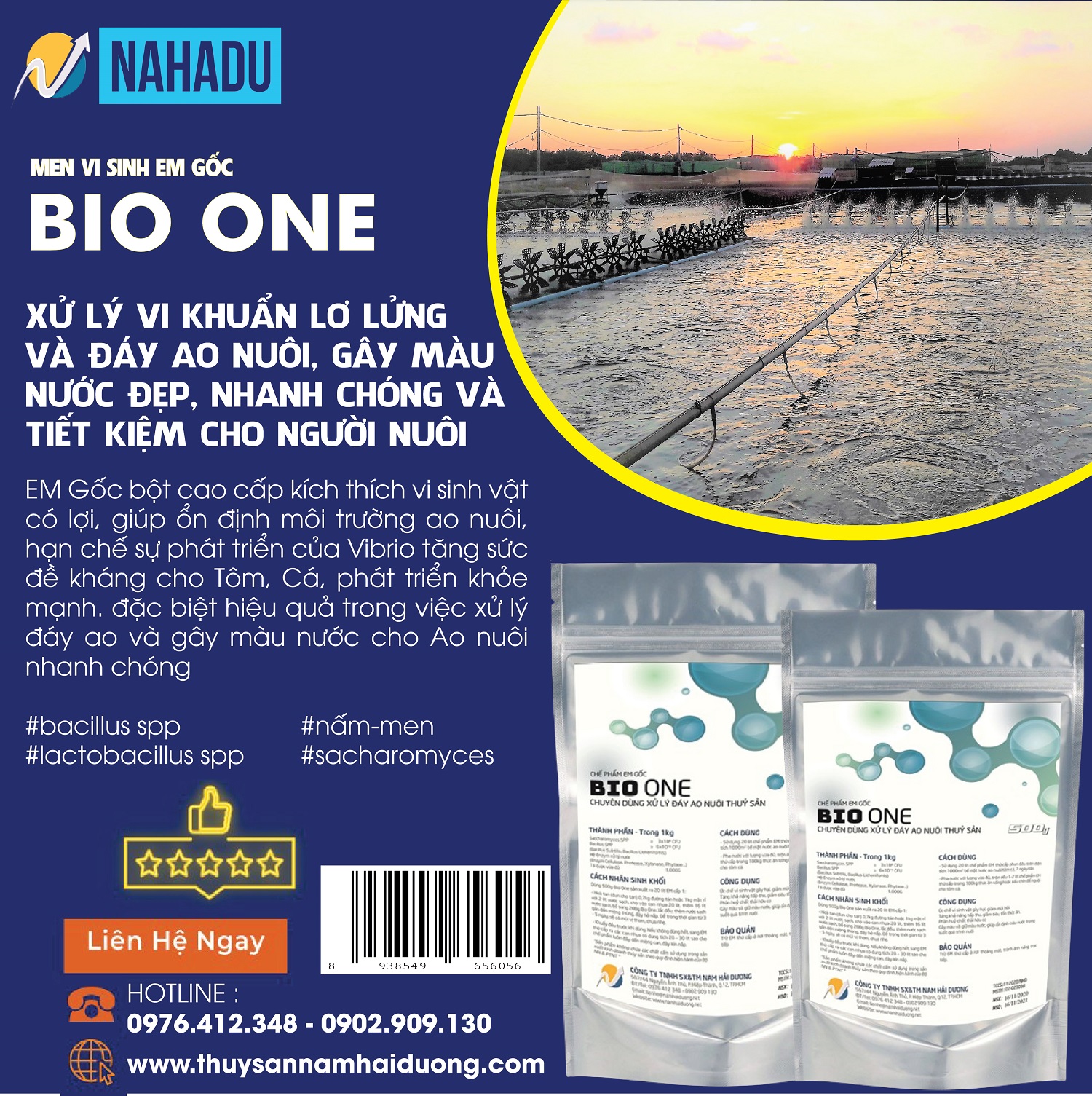 VI SINH EM GỐC BỘT CHO AO NUÔI TÔM CÁ (4 TÚI 500GR)