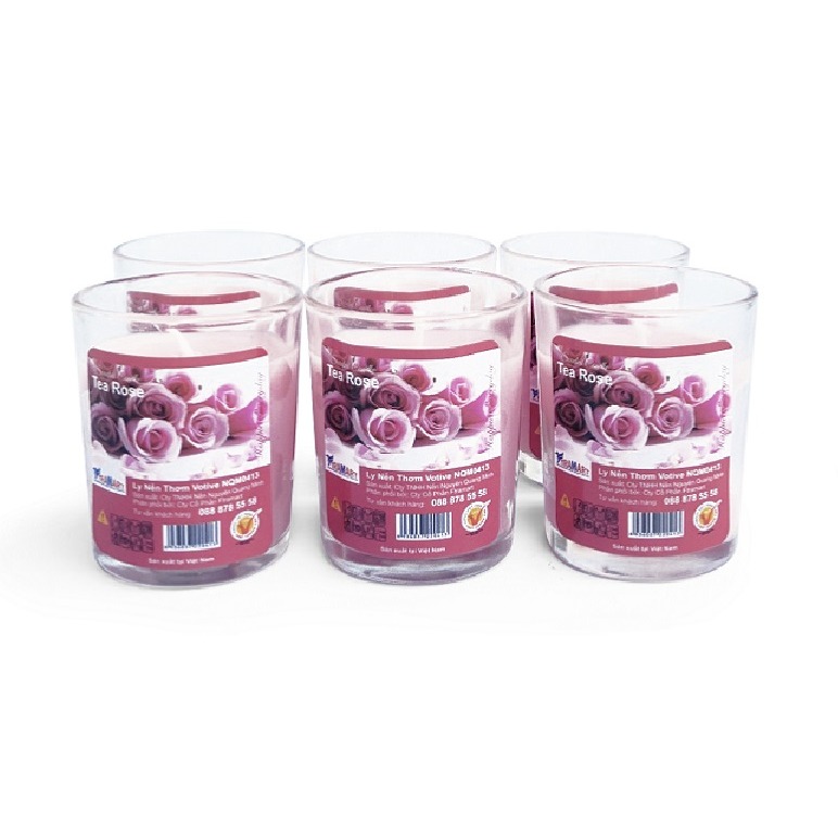 Hộp 6 ly nến thơm votives hương hoa hồng Miss Candle FtraMart FTM-NQM0413 (Hồng)