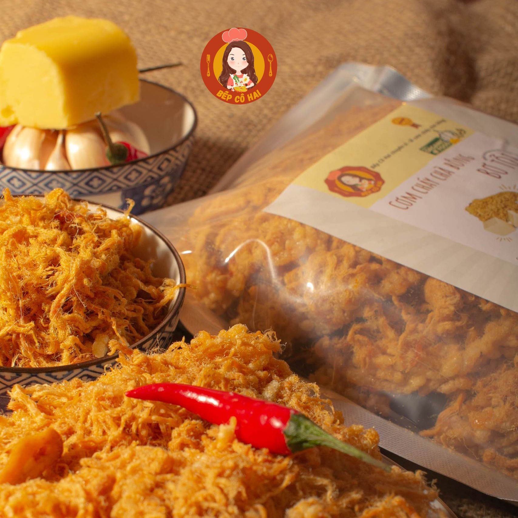 Ăn vặt cơm cháy bơ tỏi Bếp Cô Hai 250gr