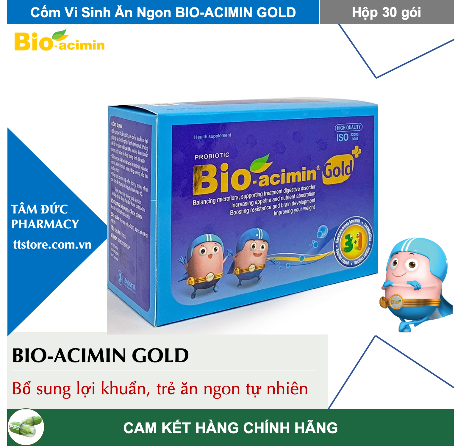 [HCM]BIO-ACIMIN GOLD [Hộp 30 gói] - Cốm vi sinh ăn ngon dành cho bé biếng ăn rối loạn tiêu hoá - Bioacimin