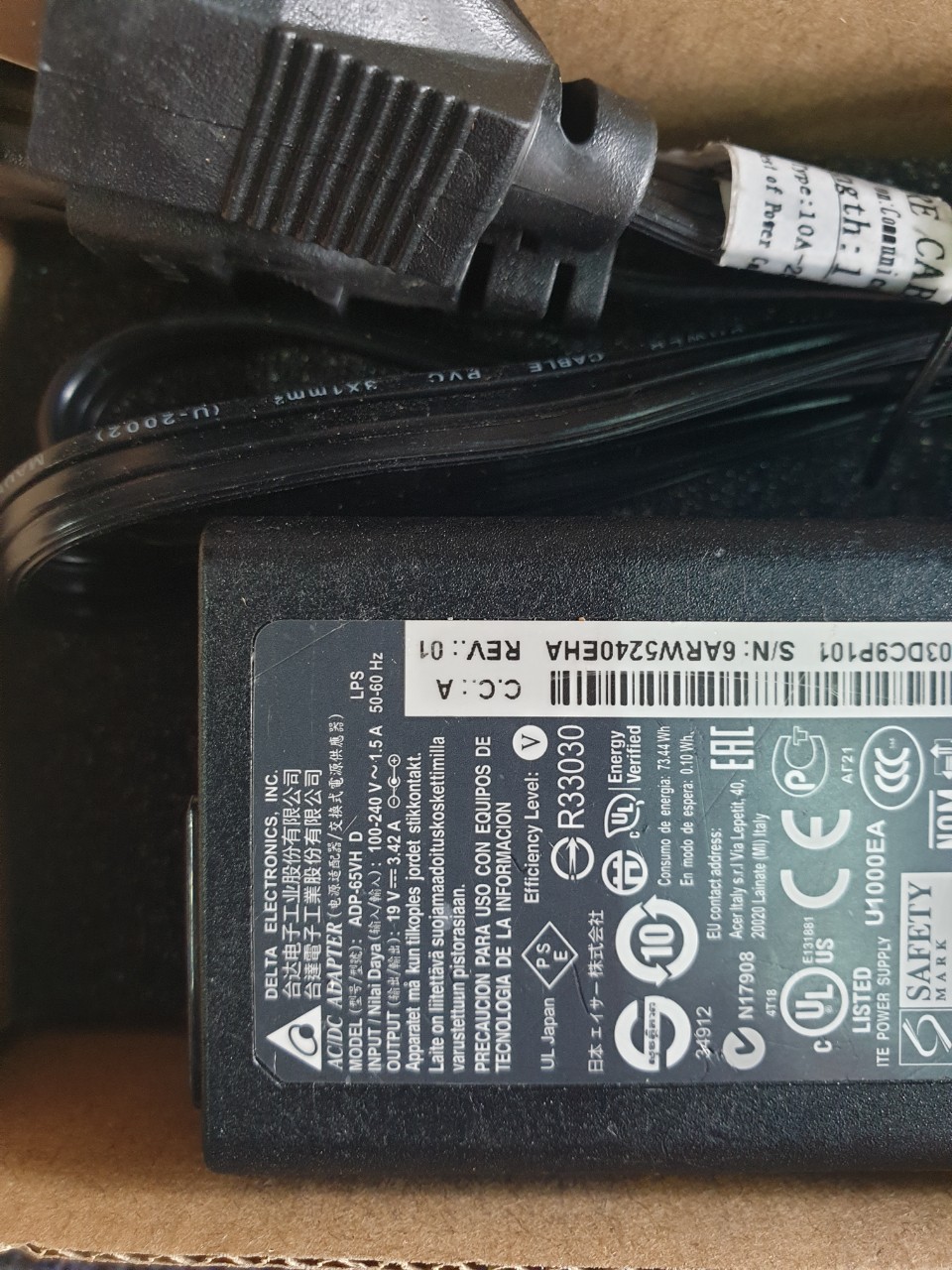 [HCM]Adaptor Sạc laptop Acer 19V-3.42A (hiệu DELTA  sử dụng như zin)