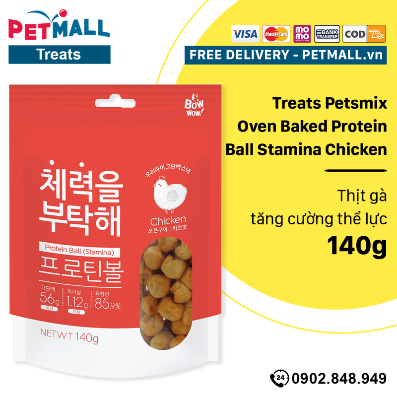 Treats Petsmix Oven Baked Protein Ball Stamina Chicken 140g - Thịt gà, tăng cường thể lực Petmall