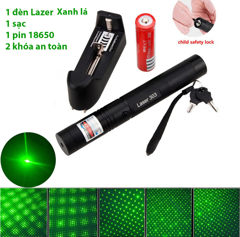 Đèn Pin Laser Siêu Sáng 303 Tia Xanh, Tia Đỏ Cực Đẹp