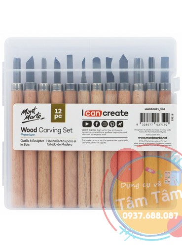 Bộ Dao khắc gỗ Mont Marte 12 cây trong hộp nhựa