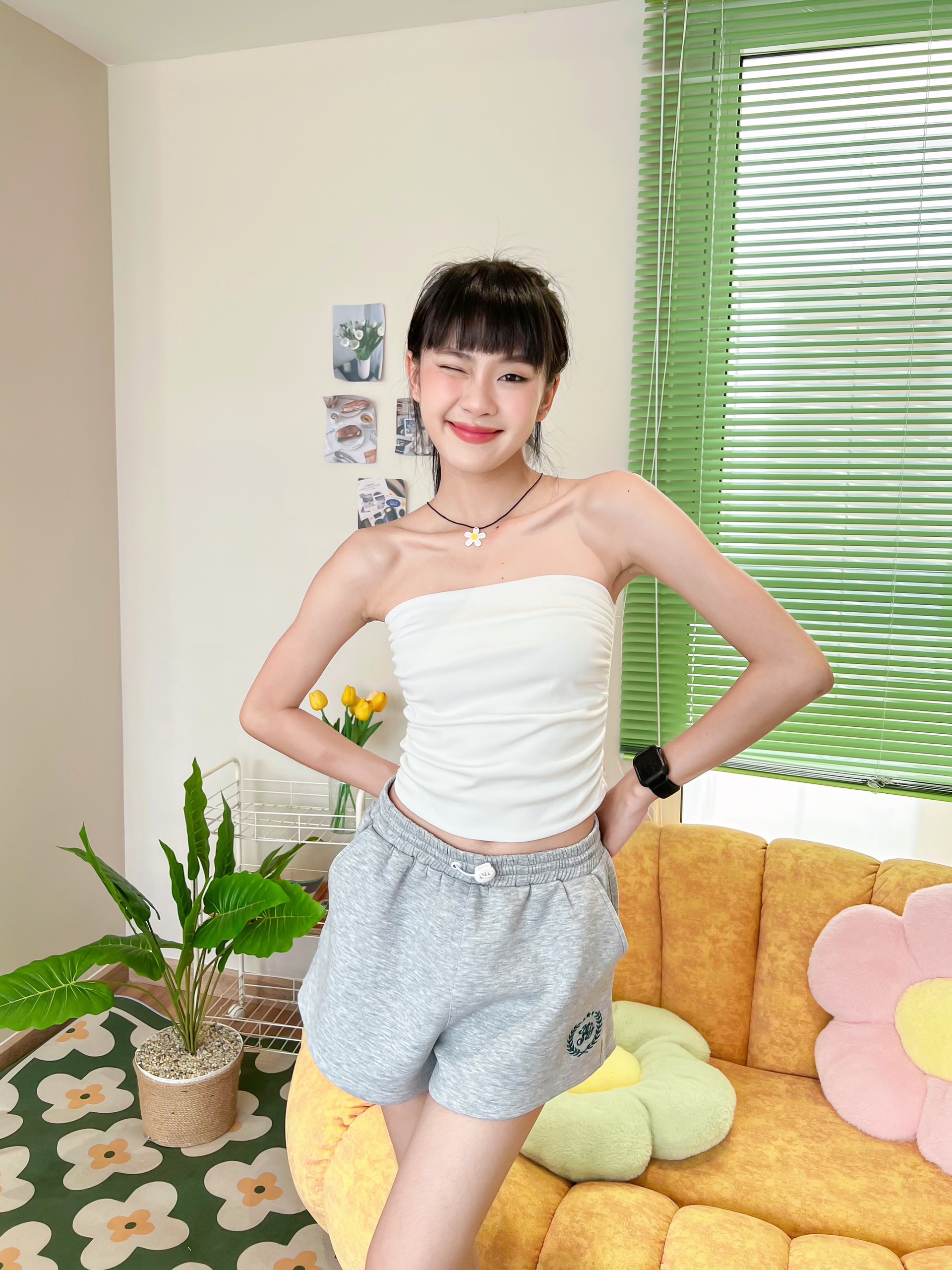KIDO Áo ống kiểu nhún hai bên BORDER TOP