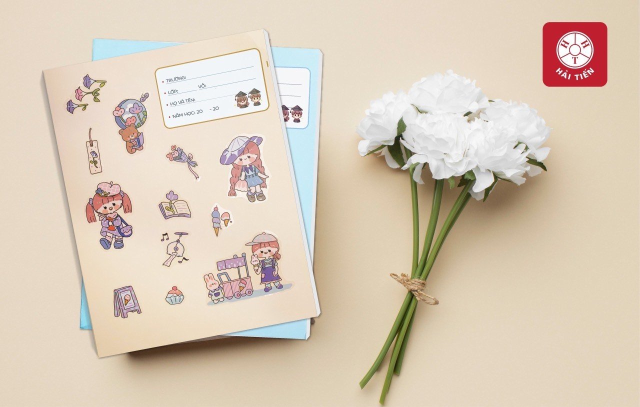 HẢI TIẾN Tập ô ly Sticker (96 trang) - 100g/m2 (Giao mẫu ngẫu nhiên - Có tặng kèm Sticker - Lốc 3 cuốn)