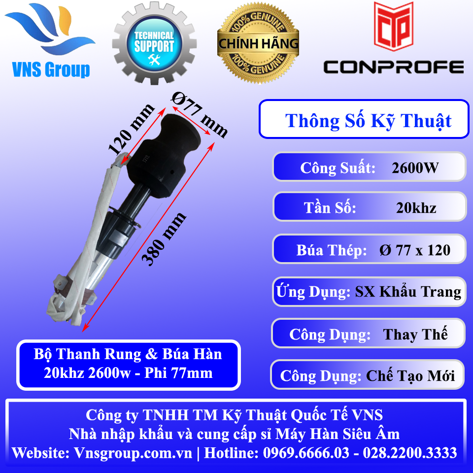 Bộ Máy Hàn Siêu Âm 20khz 2600w Búa Hàn Phi 77mm