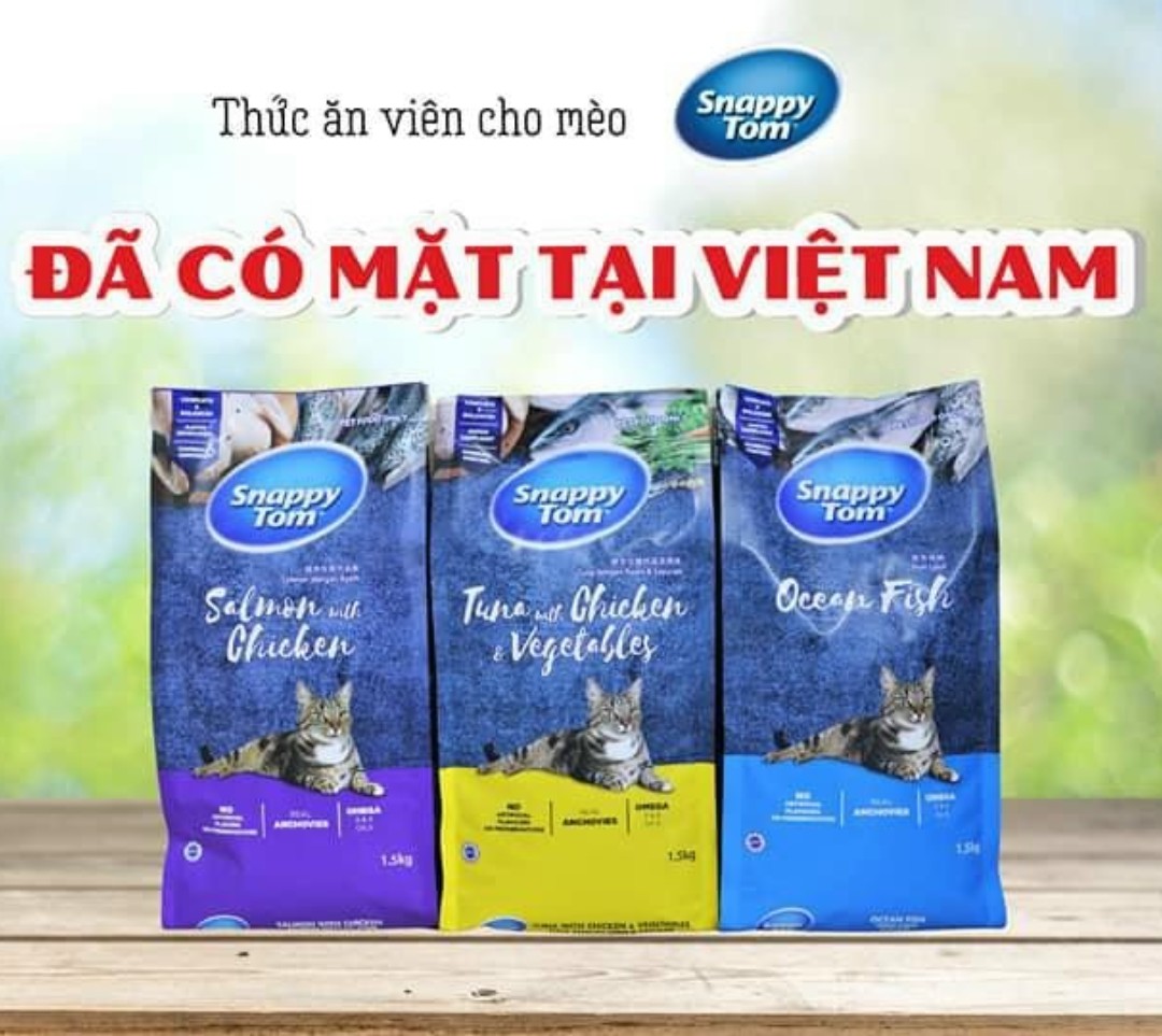 Hạt Snappy Tom Túi 1,5Kg Mix Topping Cá Cơm Thức ăn hạt cho mèo