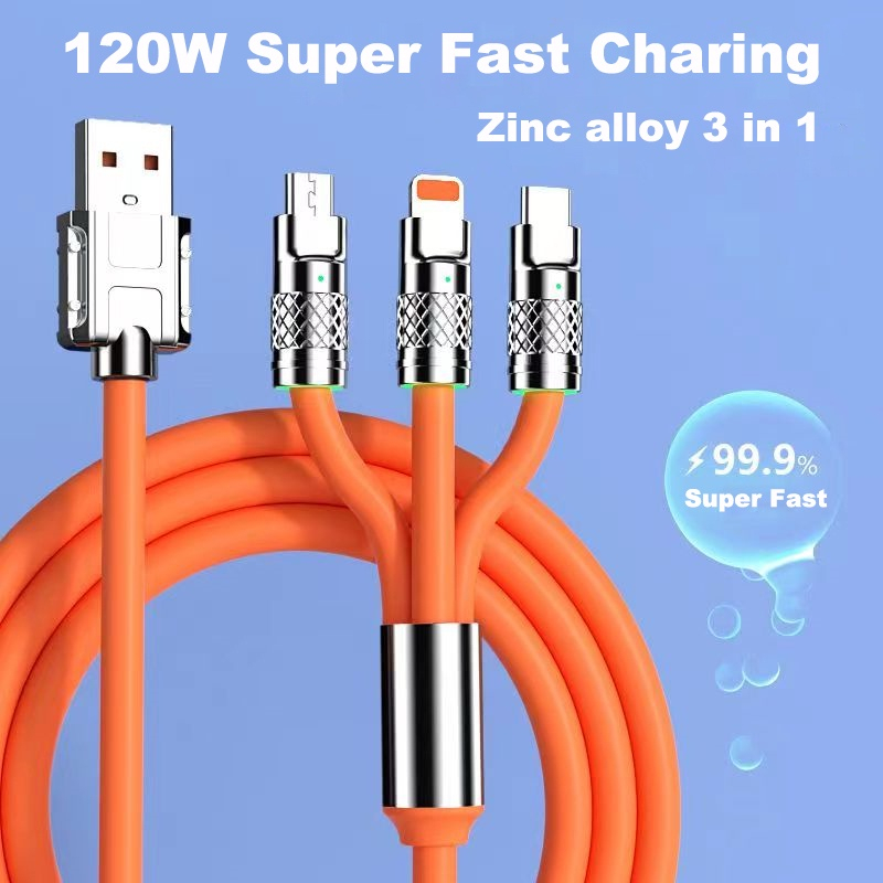 Dây sạc tự ngắt - dây cáp sạc dữ liệu sạc nhanh 100w micro usb type c 3 trong 1 6a