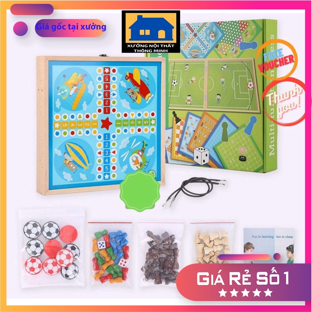 Bộ cờ đa năng 3 trong 1 cờ caro cờ cá ngựa và cờ búng bộ cờ 3in1 bằng gỗ