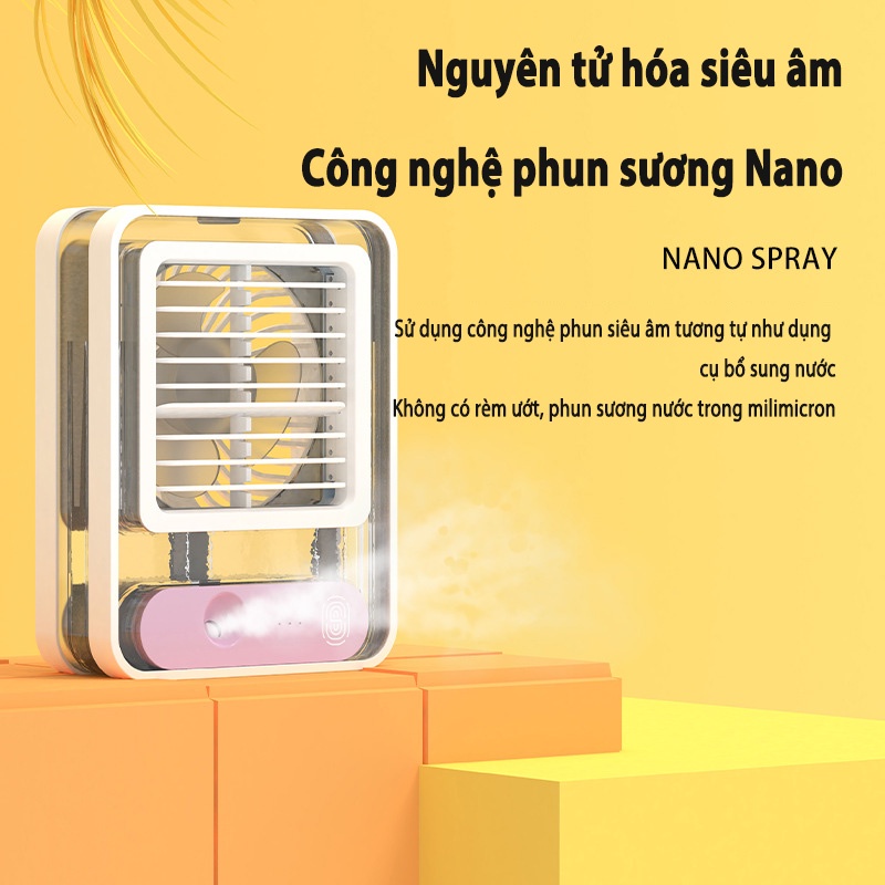 Quạt Tích Điện Mini Phun Sương, Quạt hơi nước, Quạt Điều Hòa Để Bàn Phun Sương, Quạt Cầm Tay Kèm Phun Sương 2in1 Ba Tốc Độ Gió, Cảm Ứng Vân Tay Bình Chứa Dung Tích 150ml, Cánh Quạt Điều Chỉnh Được Hướng Gió, Nhỏ Gọn, Tiện Lơi Đi Học, Đi Chơi