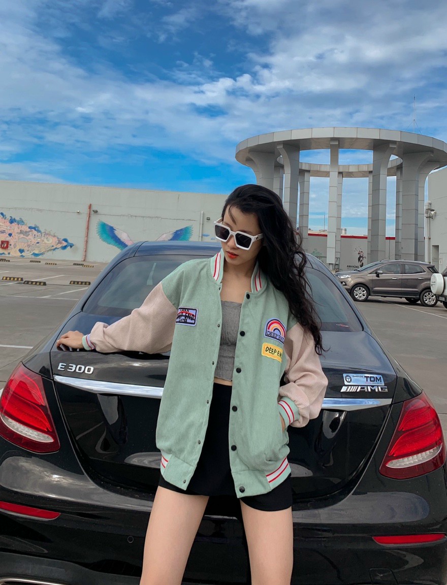 áo khoác nhung kiểu bomber logo thêu, phối màu thời trang [Xưởng Sỉ Giá Gốc]