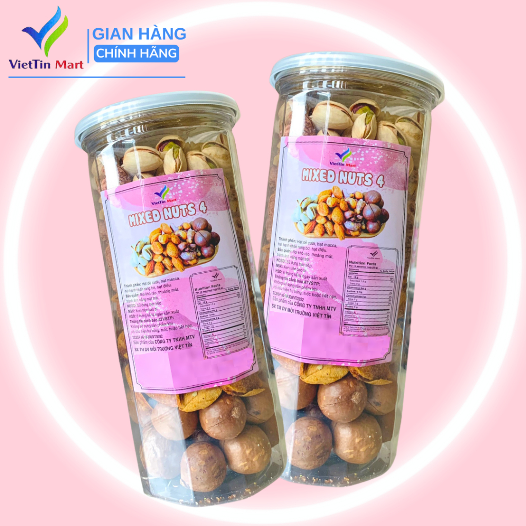 Combo Mix 4 Loại Hạt ( Hạt Dẻ Cười, Hạt Điều, Hạt Macca, Hạnh Nhân Rang Bơ) Viettin Mart 250g/ 150g