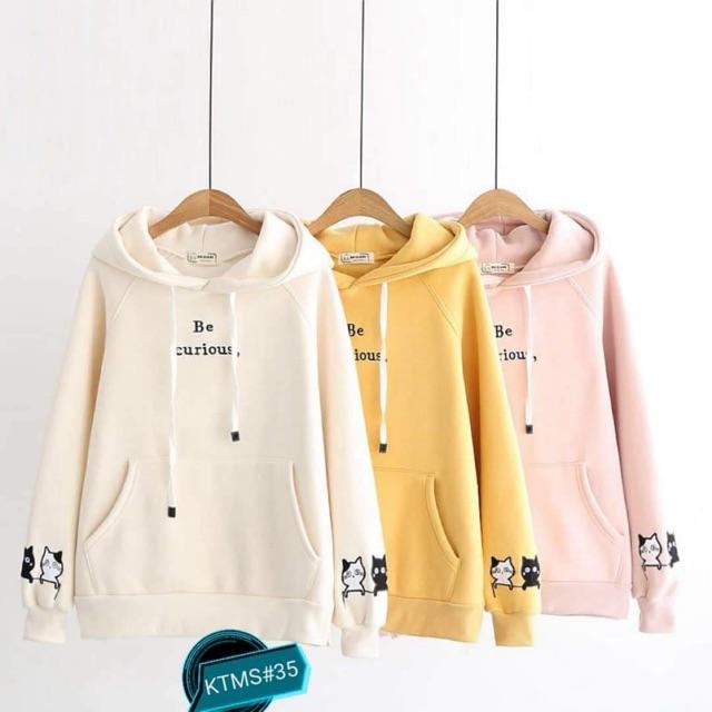Áo hoodie be mèo tay chữ ngực kth0819