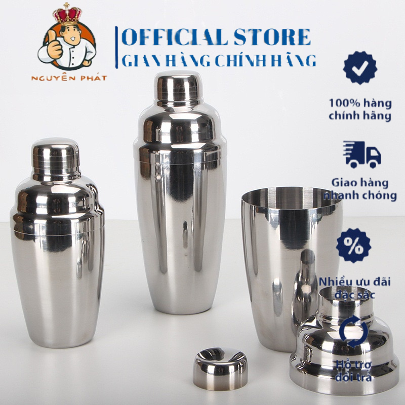 Bình shaker inox, Bình lắc shaker pha chế trà sữa, rượu, Cocktail chất liệu inox đủ cỡ đẹp (350 - 550 - 750 ml)