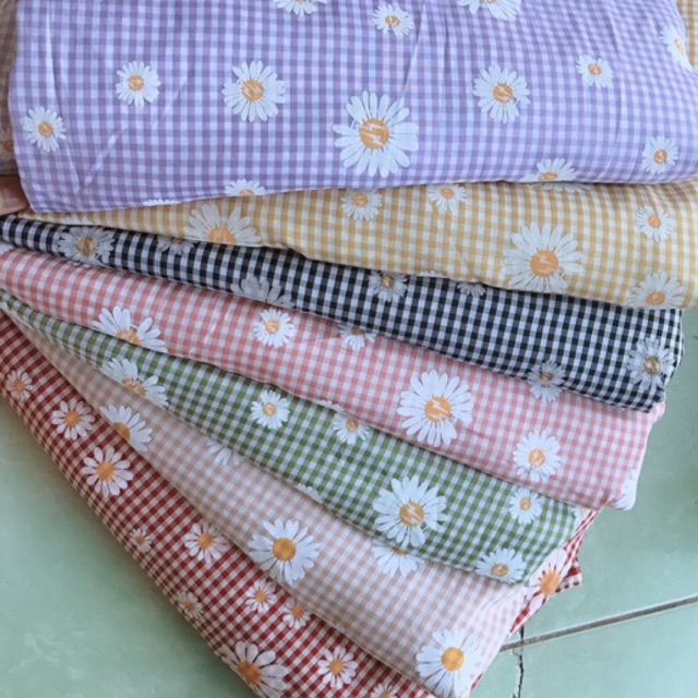 vải caro hoa cúc to