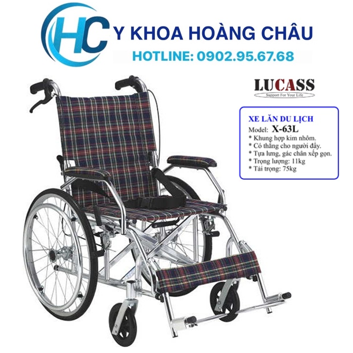 Xe lăn tay du lịch khung nhôm siêu nhẹ, có thắng lucass x-63
