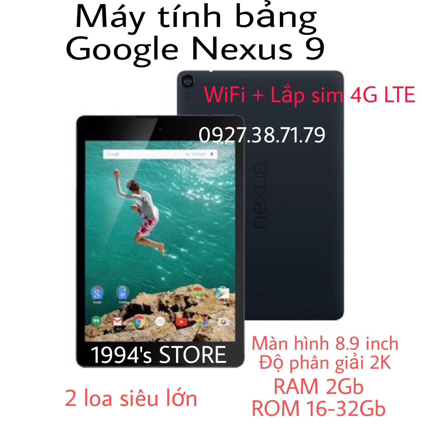 [HỌC ONLINE - Wifi + 4G] Máy tính bảng Google Nexus 9 Wifi/4G - Màn hình 2K 8.9inch - 2 loa siêu lớn - Sim 4G LTE