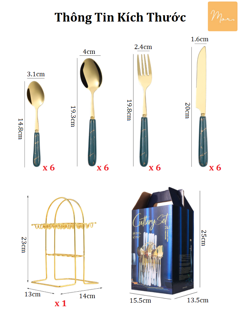 Bộ dụng cụ bàn ăn 25 món (Xanh, Trắng)