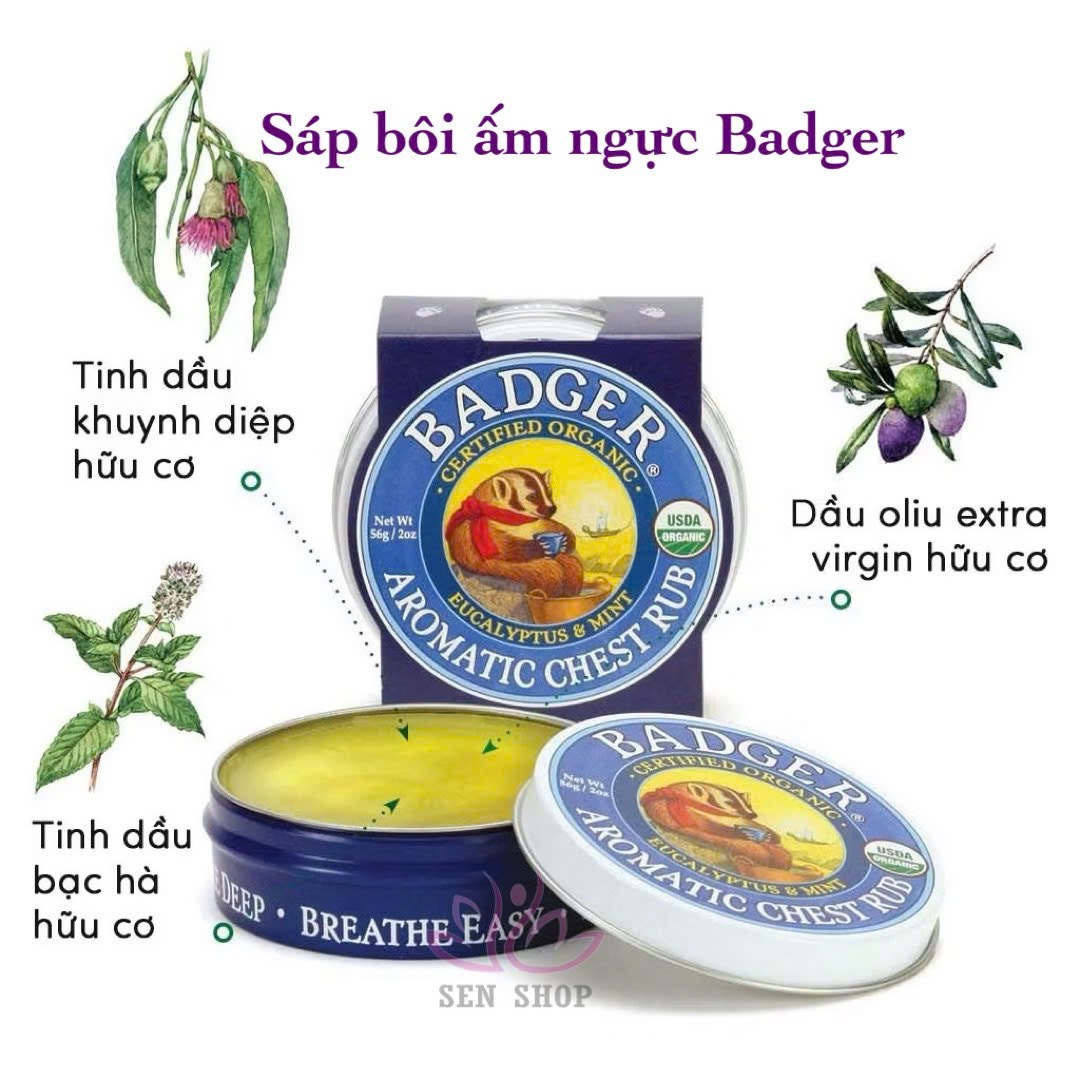 Sáp Bôi Ấm Ngực Hữu Cơ BADGER phù hợp cho cả trẻ em và người lớn tuổi - 56gr