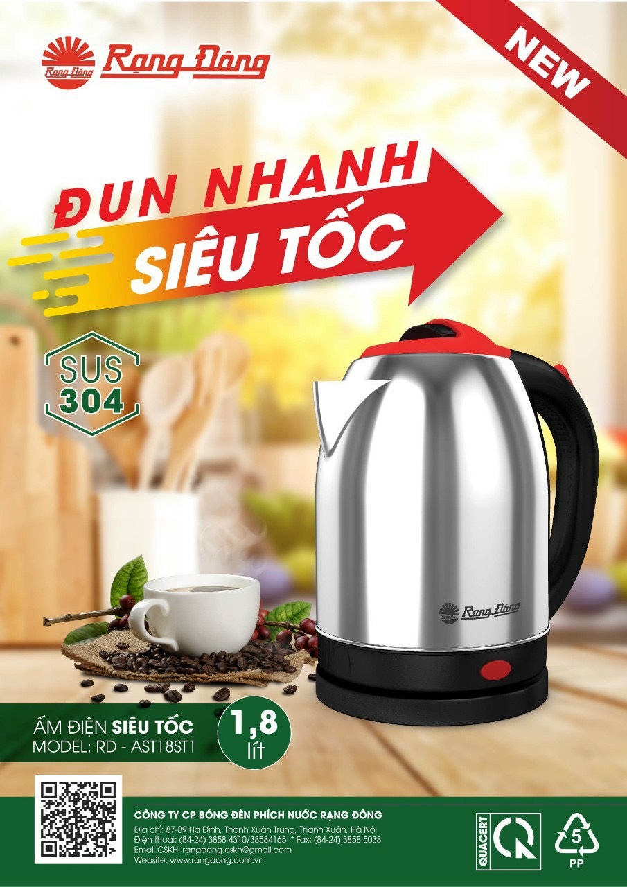 Ấm điện siêu tốc 1,8 lít - Rạng Đông (model: RD-AST18ST1)