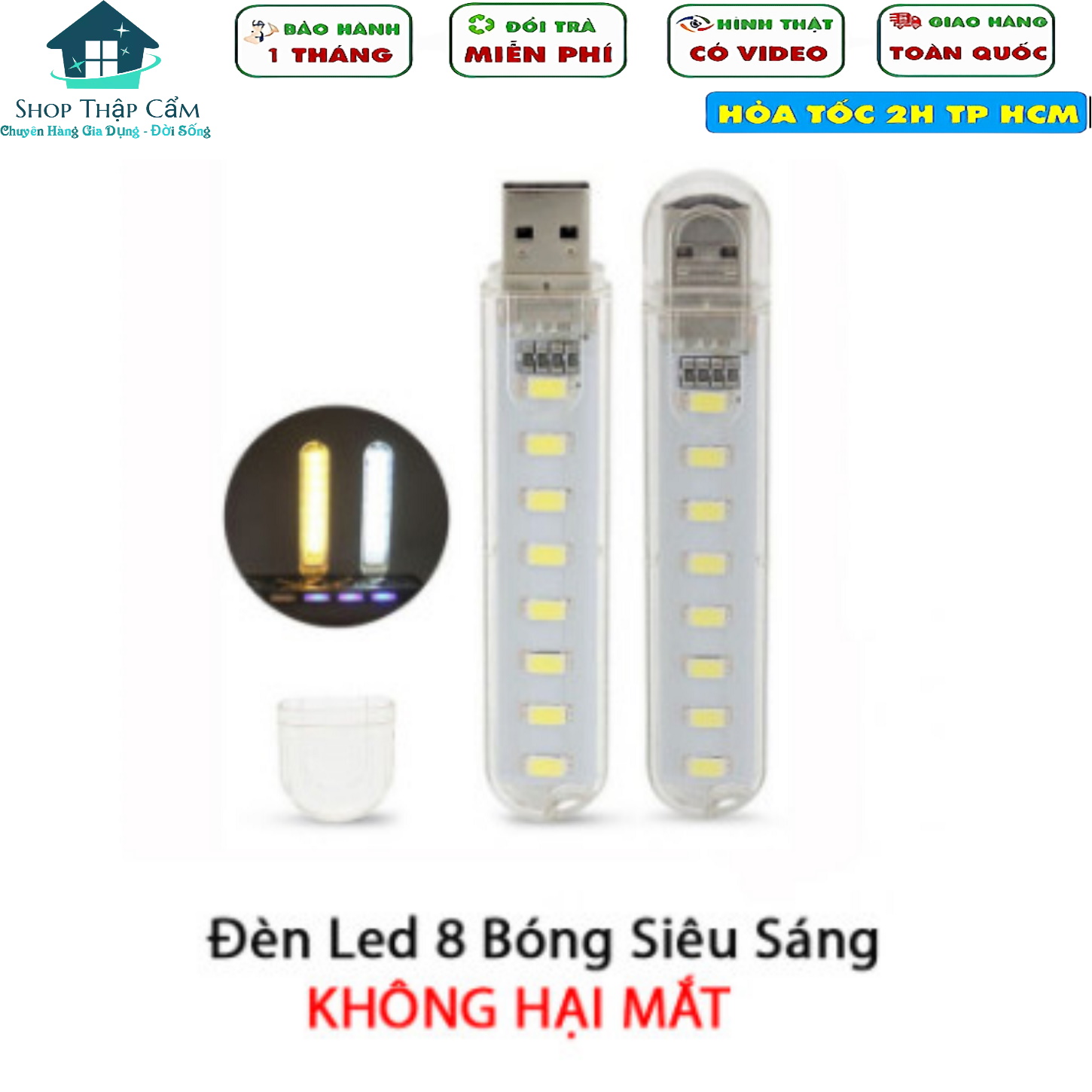 Đèn Led Cổng USB 8 Bóng Siêu Sáng - Màu Trắng