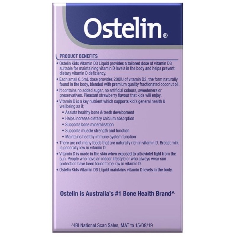 Ostelin Kids Vitamin D3 Liquid 20ml - Hàng Úc