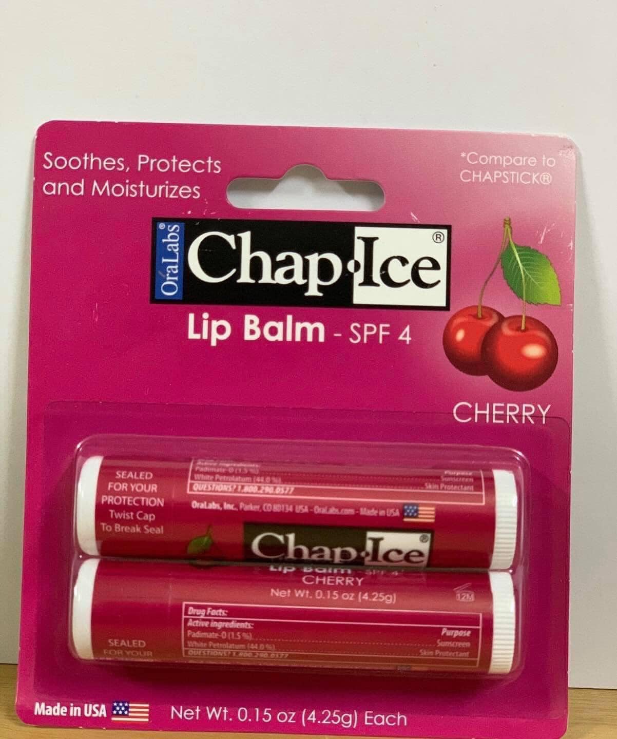 Son Dưỡng OraLabs Chap Ice Lip Balm Cherry USA ( tách lẻ 1 cây )