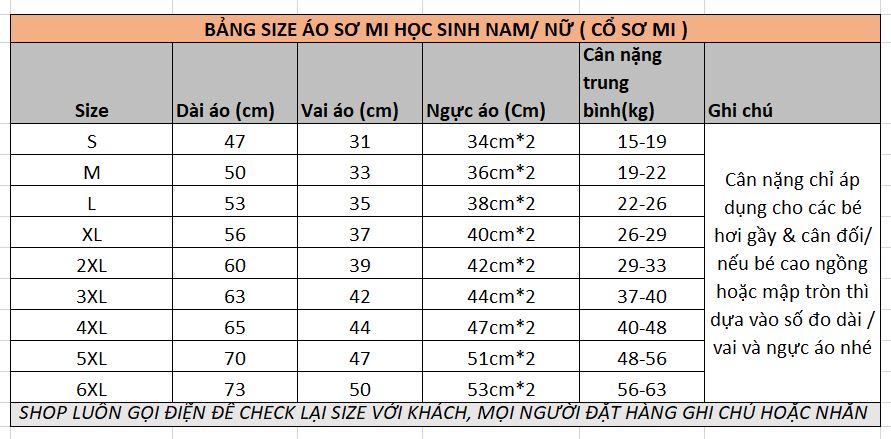 Áo sơ mi trắng học sinh nam nữ cấp 1 cấp 2 , sơ mi học sinh, đồng phục học sinh, đồ đi học