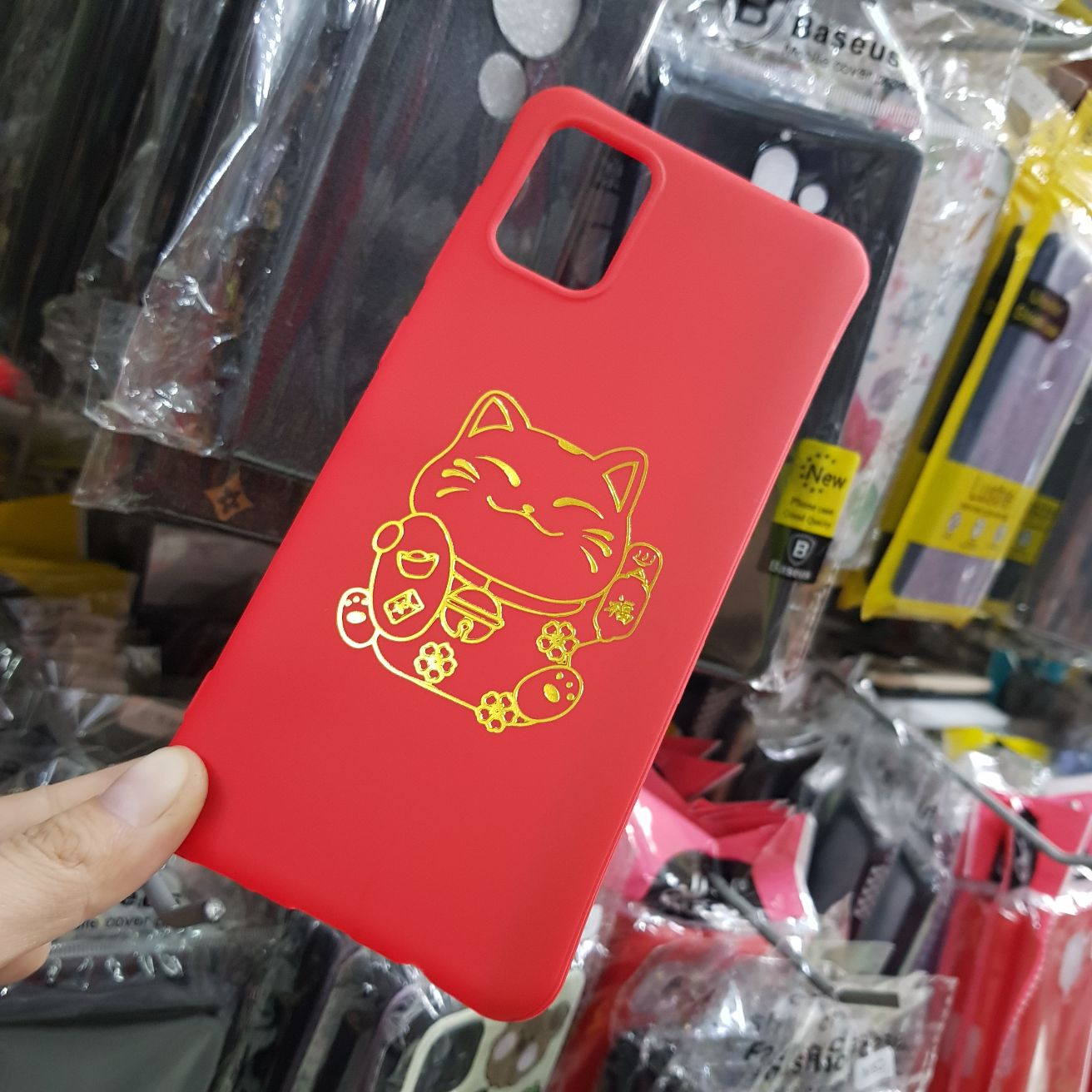 [HCM]Ốp lưng Samsung A71  Ốp tết dẻo đỏ in hình mèo thần tài siêu dễ thương