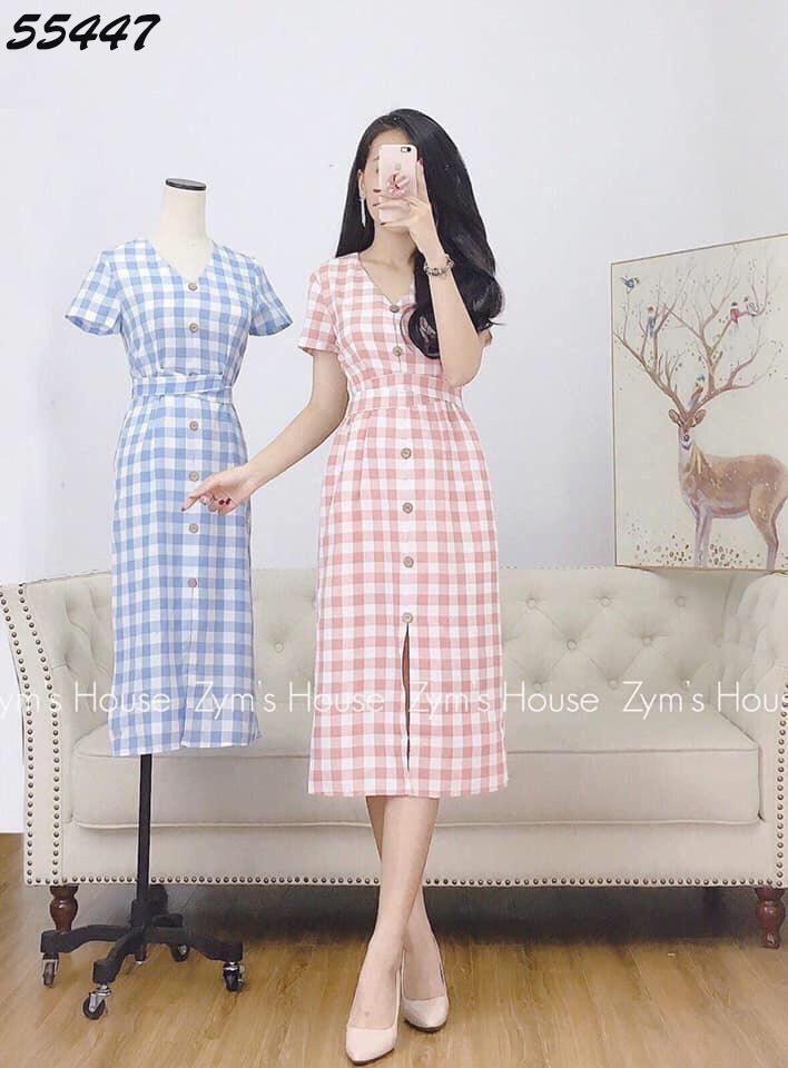 [HCM]ĐẦM SỌC CARO NỮ CHIẾT EO XINH XẮN